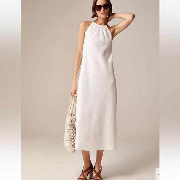 NWT J.CREW Women’s White 100% Linen High-Neck Midi Dress - Picture 1 of 10